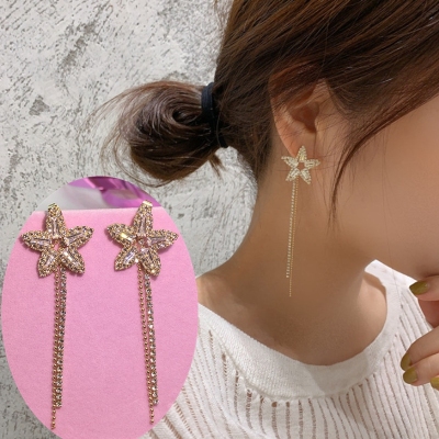 Korean Elegance Full of Ins Web celebrity 925 silver needle five-pointed star long Tassel stud Pendant stud line