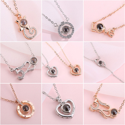 100 Languages I Love You Necklace Female TikTok Same Style Devil Eye Pendant Clavicle Chain Couple Gift Necklace