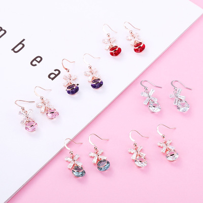 Internet Influencer Earrings Women's Sterling Silver Stud Earrings Simple All-Match Earrings Long Crystal Pendant Personalized Ear Jewelry Zircon Earrings