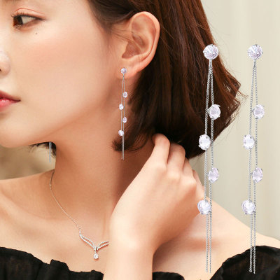 Manhuini Long Fringe Earrings Women's Korean-Style Simple Graceful Artificial Zircon Long Ear Threads Eardrops Fashion Ear Jewelry