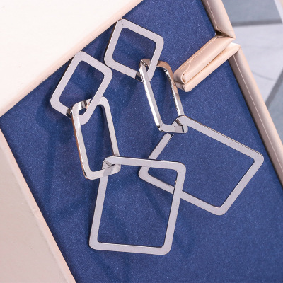 925 Silver Needle Fashion Circle Geometric Earrings Personality Trend Japanese and Korean Earrings Mid-Length Earrings Eviction Earrings