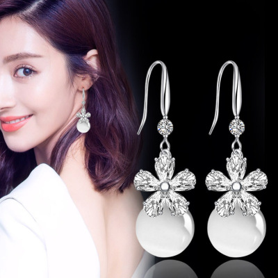 Manhuini Flower Opal Earrings Female Lady Temperamental Korean Earrings Tassel Long Fashion Petals Ear Rings