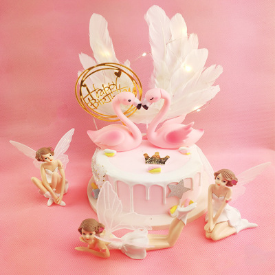 Flower fairy Flamingo Angel Wing Cake Model Decorated the Birthday theme of the Foreign trade