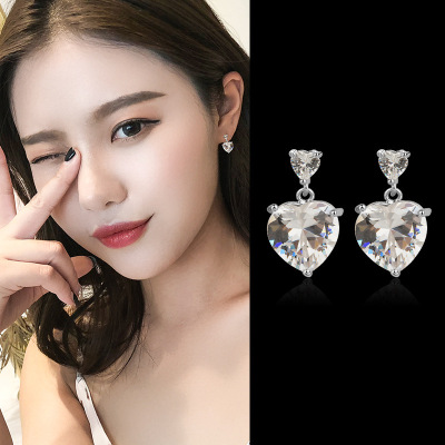 Sterling Silver Needle Non-Allergic Korean Elegance Stud Earrings Fashion Heart-Shaped Exaggerated Earrings Tassel Stud Earrings Wholesale