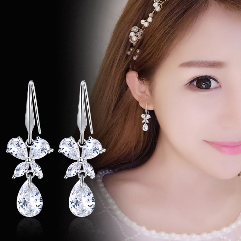 曼休妮时尚蝴蝶结耳环女气质韩国长款耳钉水滴耳坠耳饰