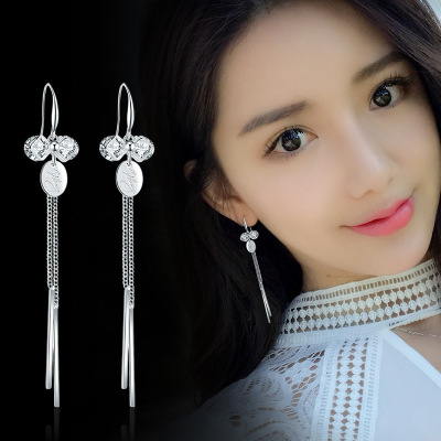 S925 Sterling Silver Long Earrings Korean Refined Grace Crystal Zircon Hypoallergenic Earrings Female Korean Fashion Stud Earring Accessories
