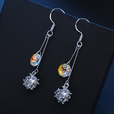 925 Silver Crystal Diamond Ball Earrings Female Temperament Korean Simple Earrings Super Fairy Popular Earrings Face Slimming Ear Rings