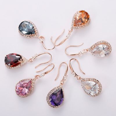 Manufacturer Long High Profile All Match Water Drop Earrings Earrings Temperament Copper Material Earrings Water Drop Crystal Factory Direct Sales