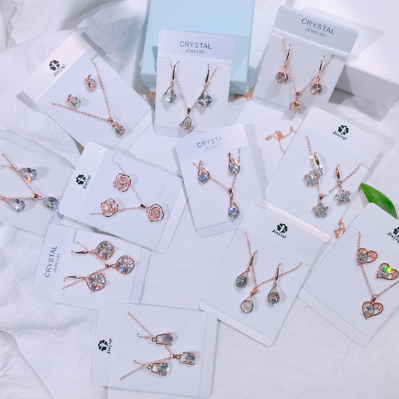 S925银水晶锆石简约项链女韩国时尚甜美短款锁骨链配饰礼物套装