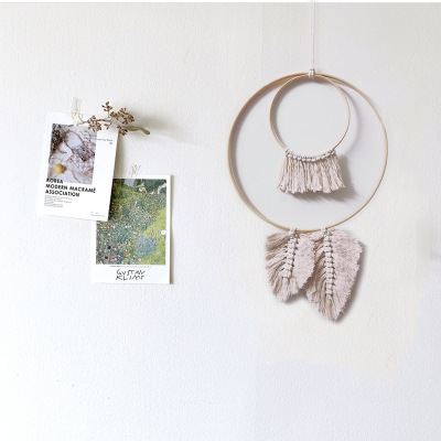 Nordic Dreamcatcher Hanging Decoration Hand-Woven Wall Pendant Simple Wall Decoration Bamboo Ring Leaves Wall Hanging Decoration Home Decoration