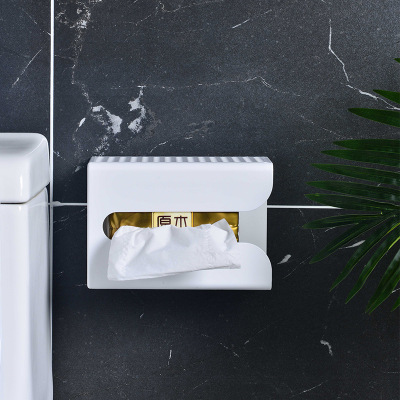 Kitchen and Toilet Paper Extraction Box Plastic Punch-Free Wall Hanging Tissue Dispenser Gray White Square Modern Simple Tissue Box