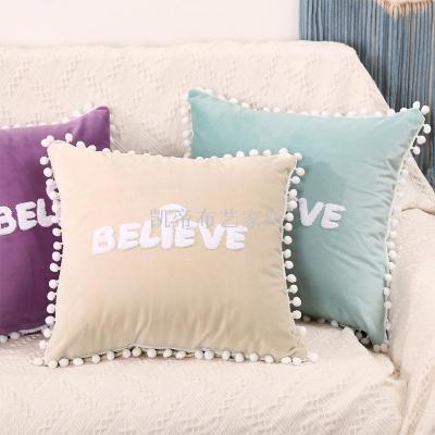 Nordic Ins wind cross-border hair bulb lace with Bulbose pillow Wholesale Solid-color sofa cushion pillow Case