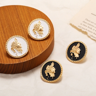 S925 Silver Needle Baroque Portrait Round Stud Korean Drip Button Anna with Web celebrity Earrings female