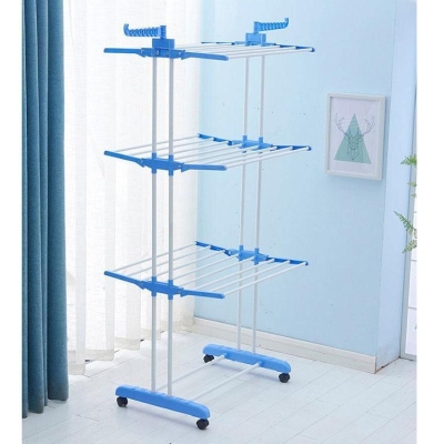 Early or late Floor folding air drying rack multi-function mobile drying rack new telescopic double pole balcony indoor towel rack