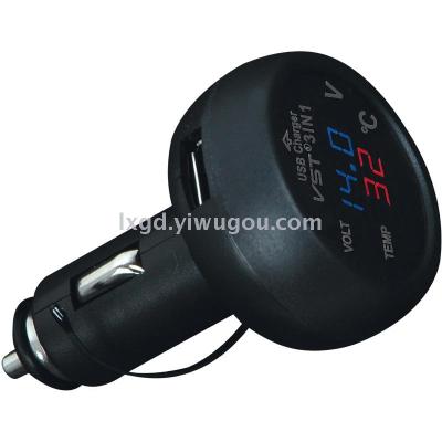VST-706 Car USB Charger with Voltmeter and Thermometer Digital Display Three-in-One