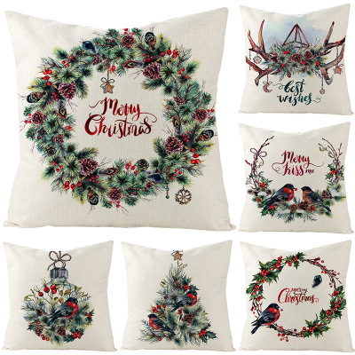 2020 Nordic New Christmas pillow Cover custom watercolor Garland cotton and linen cover sofa Cushion cover cross-border