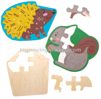 Toy painting DIY wood art animal wooden jigsaw puzzle, children's art crafts (5 pieces)