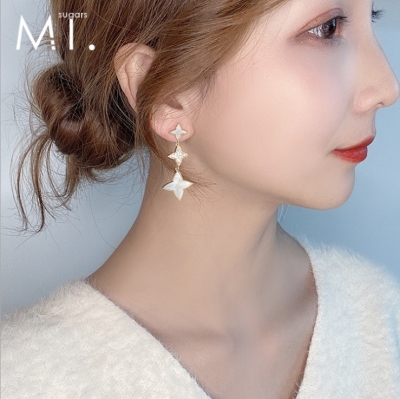 Korean temperament Imitation bei five-pointed star long Earring S925 Silver Needle Web celebrity hot style long star earring female