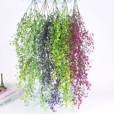 For Simulated flower art cane Living Room Plastic Golden Bell Willow wall hanging Basket Wholesale Green Leaf flower art cane Hanging Hanging