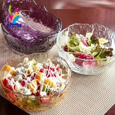 Qianli Internet Celebrity Hammer Patterned Glass Bowl Multi-Color Optional Salad Bowl Soup Bowl Glass Grid Internet Celebrity Bowl