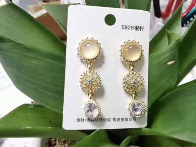 Korean Style Hollow Flower Ear Stud S925 Silver Pin New Style Ear Stud Vintage Baroque Non-Mainstream Opal Earrings