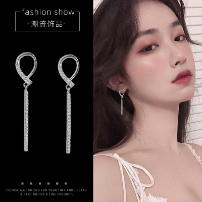 Web celebrity Eardrop S925 Zircon Long Stud South Korea's new temperament light luxury versatile earrings