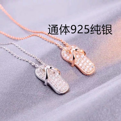 925 Sterling Silver Mori Girls Creative Style Diamond-Embedded Small Slippers Necklace Japan and South Korea Internet Hot Same Choker