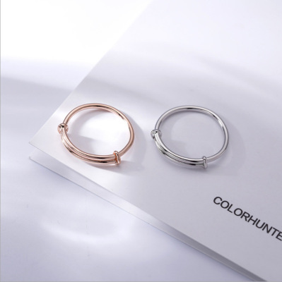 S925 Sterling Silver Glossy Cylindrical Push-Pull Ring Japanese and Korean Style Simple All-Match Student Net Red Index Finger Ring Birthday Gift