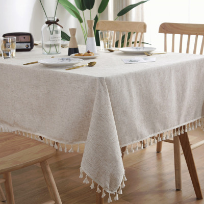 New Nordic Simple Bamboo Linen Solid Color Tassel Tablecloth Plain All-Match Cotton Linen Rectangular Tablecloth Cover Towel