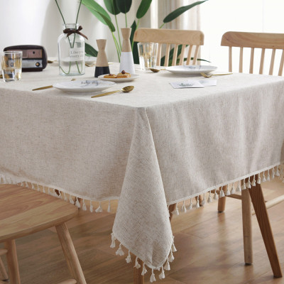 New Nordic simple bamboo plain Tassel Antependium plain cotton linen rectangular tablecloth rectangular cover