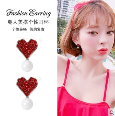 Korean Personality Network Red Fashionista Small Joker Heart stud Web Celebrity Earrings