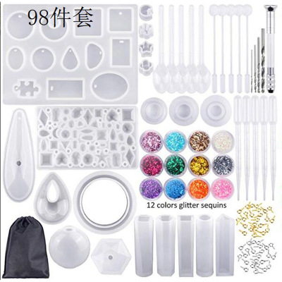 Alito hot sell 98 pieces crystal drop tool set bracelet Pendant Accessories Silicone Mold combination drill