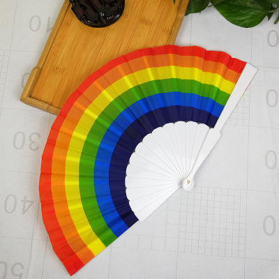 Manufacturers direct sales of rainbow pattern plastic rainbow fans gay fans with pride section fans