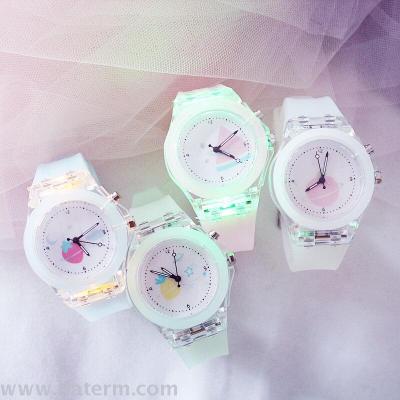 Ins wind  colorful gradient flash light jelly color luminous watch strap students watch men and women trend light table