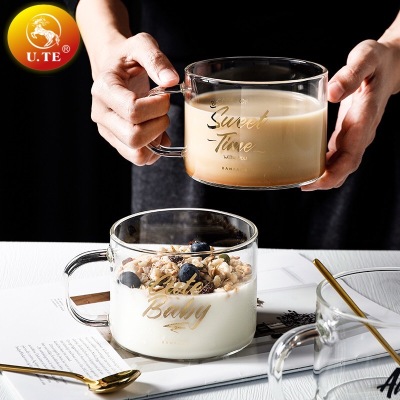 Pyrex glass Nordic volumeoffice water mug English coffee mug handle milk breakfast mug