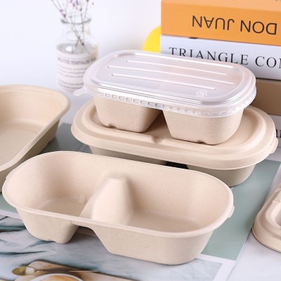 Environmentally degradable lunch box the Disposable paper pulp box take - out fast food separate box box salad box bento box lunch box