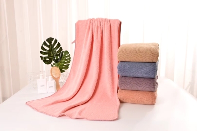Wave Pattern Coral Fleece Bath Towel Hair Drying Towel Customized Good Water Absorption