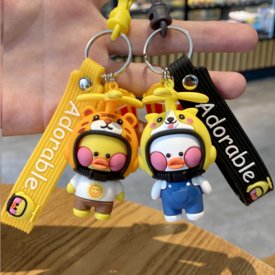 Net Red Helmet Yellow Duck Key Chain Car Cartoon Ins Doll Pendant Cute Schoolbag Pendant Chain Ring Key