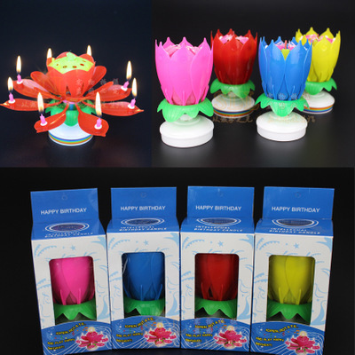 Holiday Party Supplies Lotus Musical Candle Double Layer Flowering Birthday Cake Flat Rotating Electronic Lotus Candle
