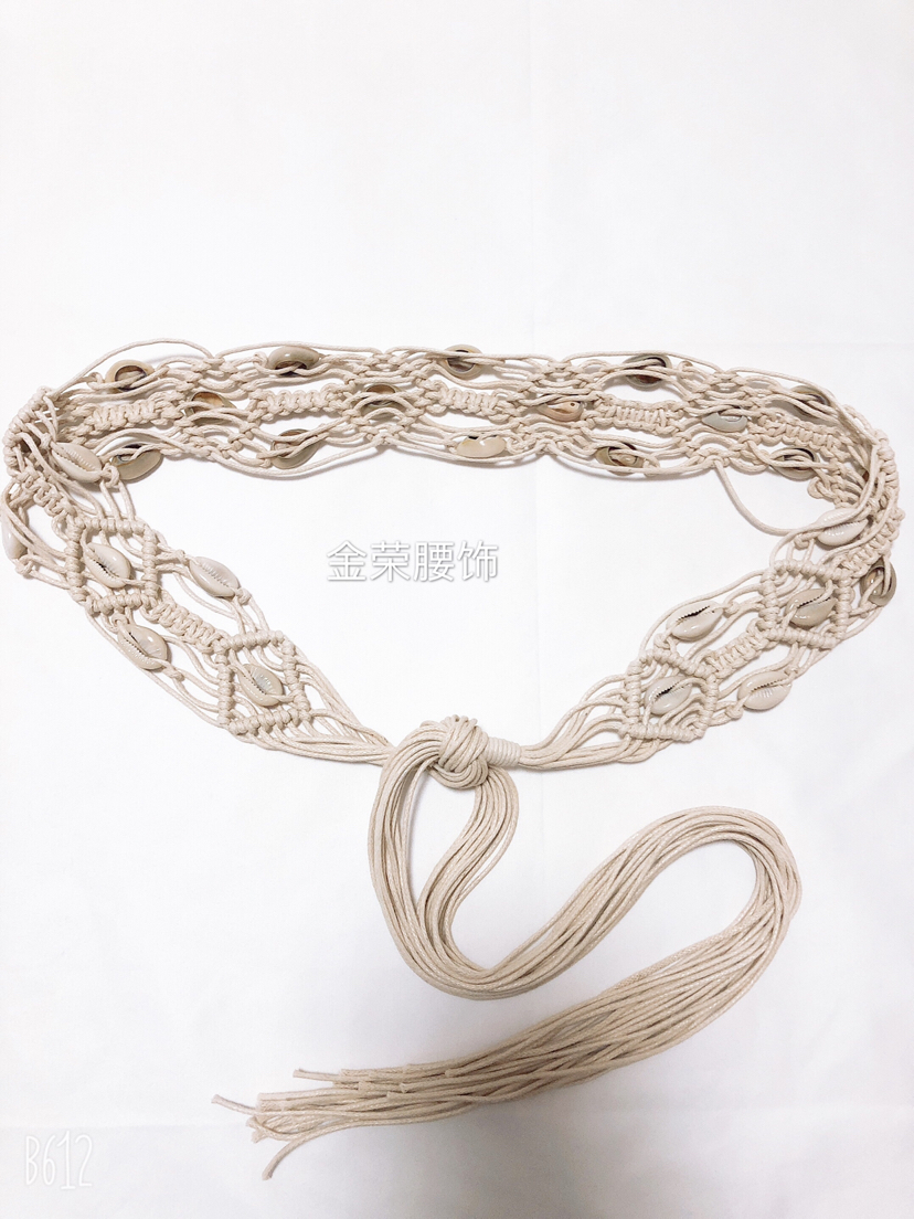 编织腰带流苏波西米亚风复古贝壳民族风沙滩手工编织腰带
