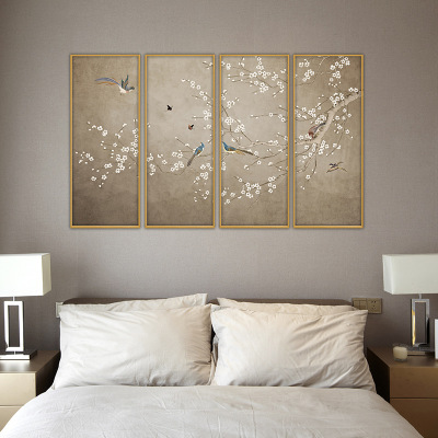 Modern Minimalist Cherry Blossom Bird Landscape Painting Hanging Painting and Decorative Painting Living Room Hanging Painting Restaurant Hotel Wall Painting Quadruple