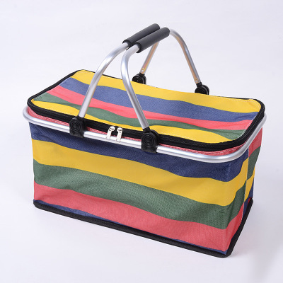 Fashion stripe folding basket household portable shopping basket Oxford as a picnic bag cross-border supply