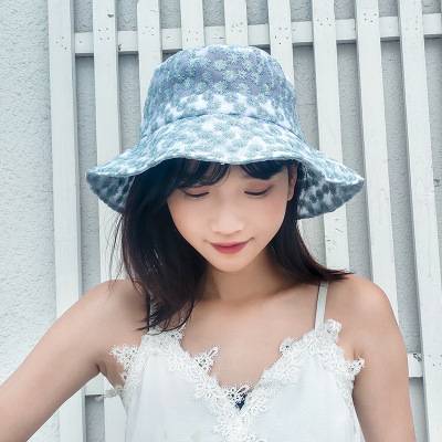 Small Daisy Fisherman Hat female flower hollow-out summer thin Sunblock Hat Korean version of lace Sunshade basin Hat Trend