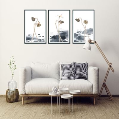 New Chinese Lotus Seed Dragonfly Figure Decorative Painting Living Room Sofa Background Wall Triple and Single Group Painting Bedroom Wall Hanging Paintings Wall Hanging Paintings