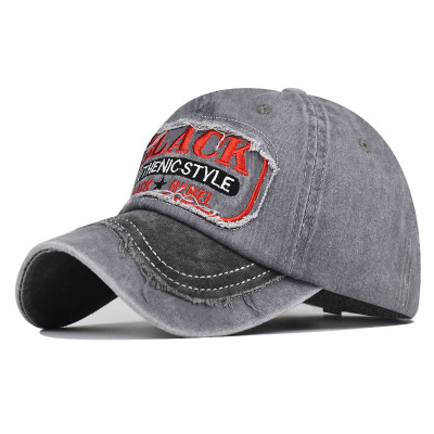 Cross-Border Hat Baseball Cap Embroidered Letters Black Denim Stitching Distressed Washed Cotton Summer Cross-Border Men's Outdoor