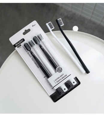 Black and White with Couple Toothbrush Simple Fashion Suit Toothbrush Family Set Soft-Bristle Toothbrush Four Pack Custom Wholesale