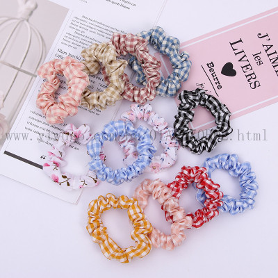 Girls' College Style Plaid Large Intestine Hair Ring Hair Rope Fabric Korean Hair Accessories Small Intestine Hair Ring