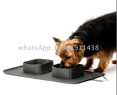 Outdoor portable Pet dog Bowl Pet Bowl Silicone folding bowl non-slip cat food tray dog double bowl