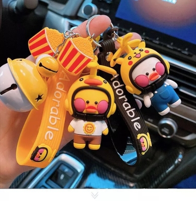 New Product Best-Selling Helmet Duck Keychain Creative Cute Schoolbag Pendant Couple Car Key Ring Ring Gift