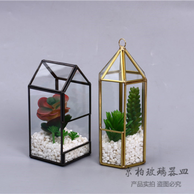 Geometric Transparent Glass flower room Furniture Hanging Micro Landscape Art Glass Vase